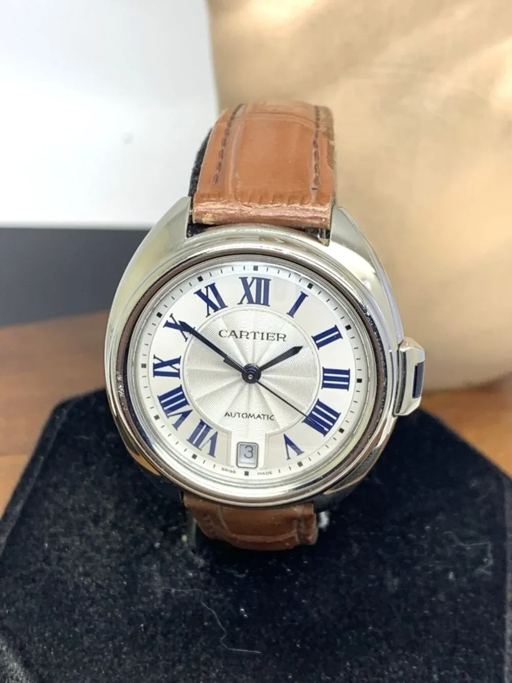 Cartier Cle WSCL0017 Womens Watch Swiss Automatic Silver Dial Brown Leather 35mm